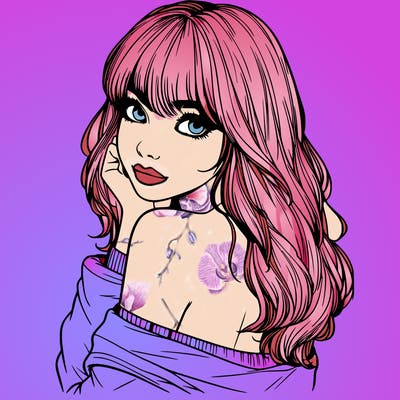 realistic girl with bangs looking over her shoulder