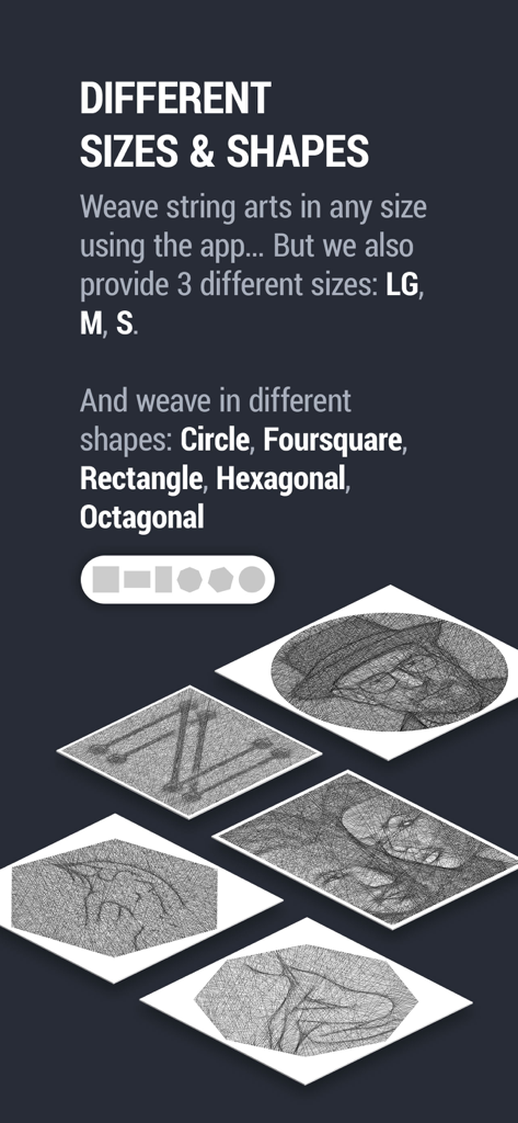 String Art DIY - Examples of string art portraits in various geometric shapes like circles and hexagons