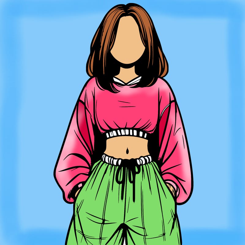 realistic girl faceless with baggy pants and a crop top