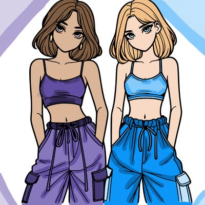 two girls with crop top with baggy pants