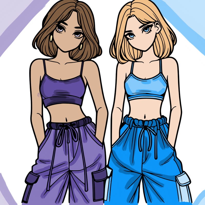 two girls with crop top with baggy pants