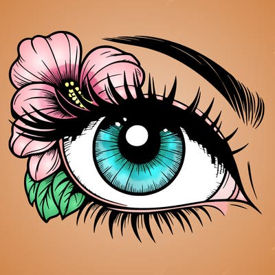 realistic eye with flower