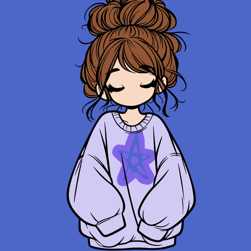 girl with baggy sweatshirt and messy bun