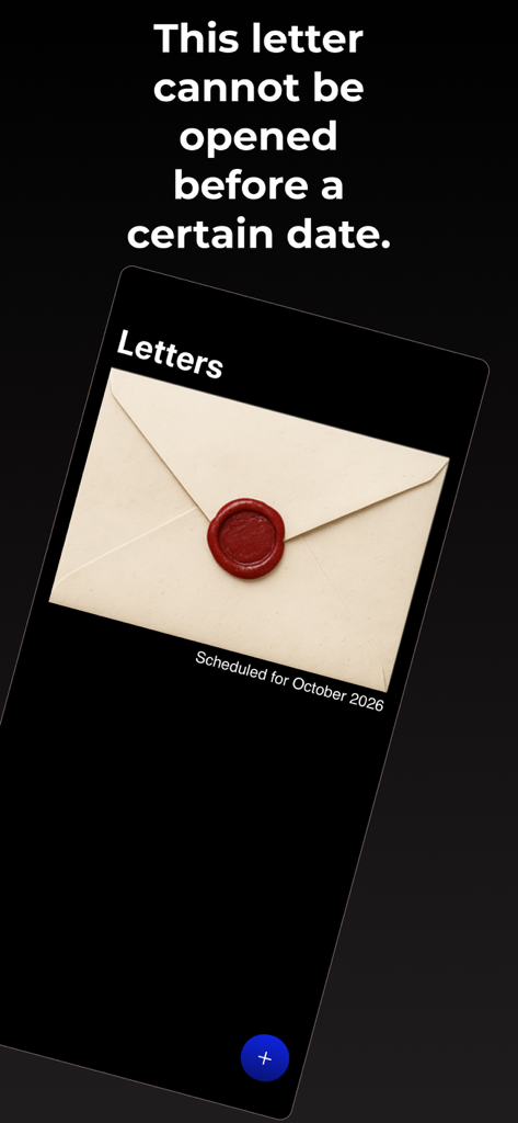Interfaz de la aplicación DearMe que muestra un sobre digital sellado programado para su entrega en octubre de 2026