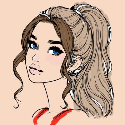 realistic girl with a ponytail on her hair and lips