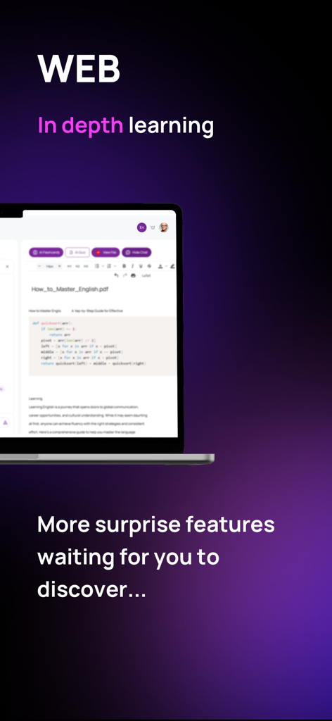 NovaTutor.AI: Video Tutor - A laptop showing the NovaTutor.AI web interface with AI-generated study notes and an open PDF document.