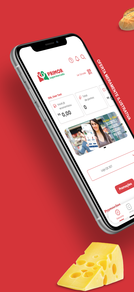 Primor Supermercado - Primor Supermercado app dashboard on an iPhone showing user savings and loyalty points
