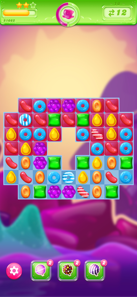 Candy Crush Jelly Saga - Jogabilidade do Candy Crush Jelly Saga mostrando um quebra-cabeça de combinar 3 com doces coloridos e geleia