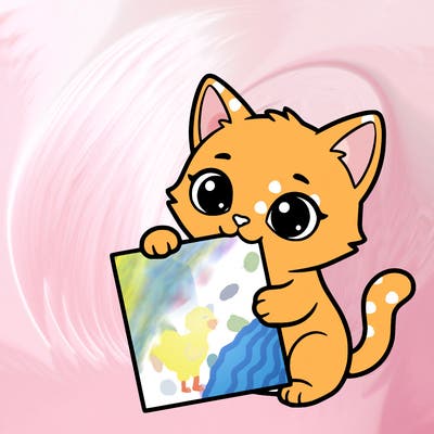 a small cat with a blank sheet of paper in its hand. the cat is sooooooo cute!