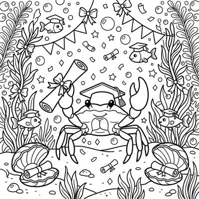Celebrate academic achievements with this unique pea crab graduation coloring page! Immerse yourself in an adorable underwater world brimming with joy and success.