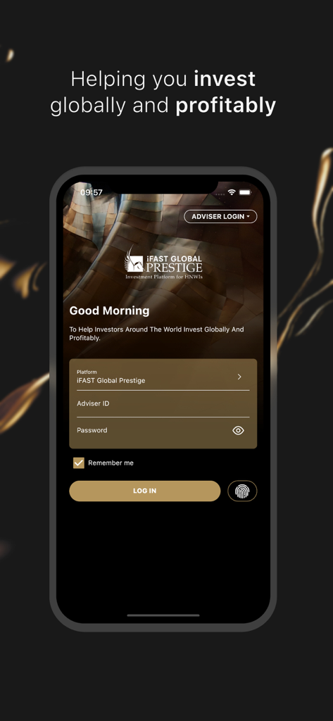 Login screen for the iFAST Global Prestige investment platform for high net worth individuals