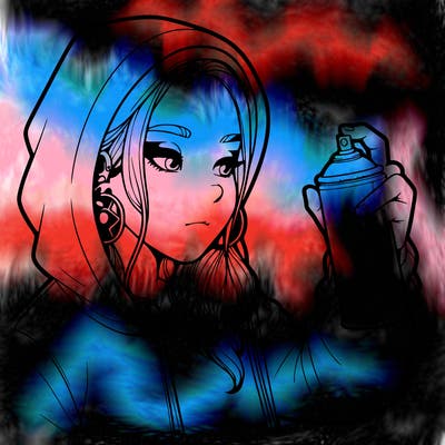 a realistic girl, spray painting