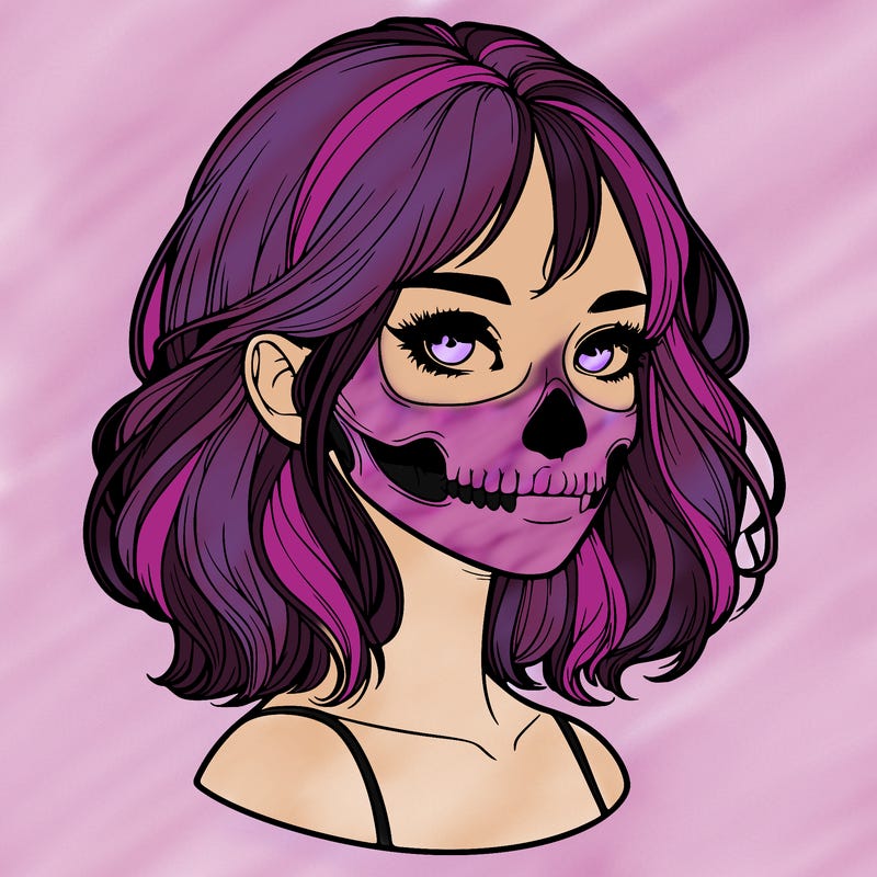 realistic girl with skull