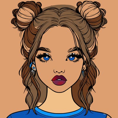 realistic girl with two buns in hair and lips