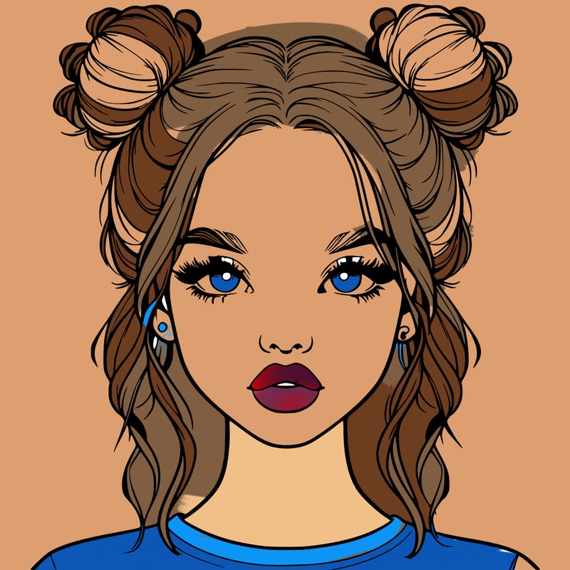realistic girl with two buns in hair and lips