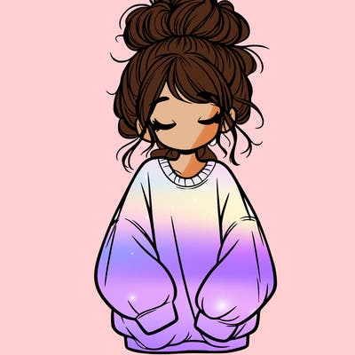girl with baggy sweatshirt and messy bun