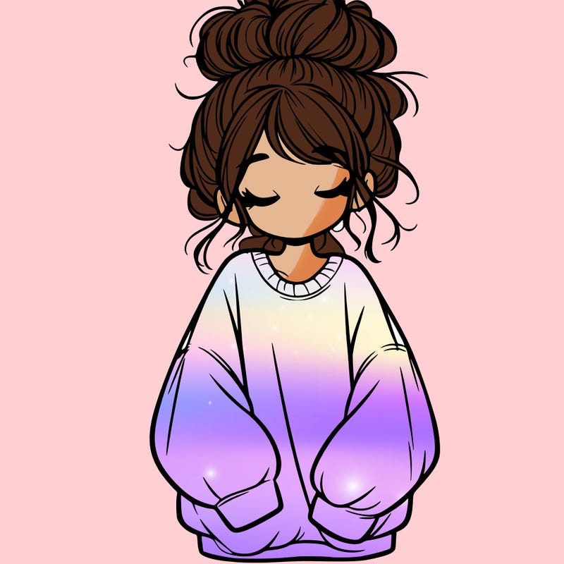 girl with baggy sweatshirt and messy bun