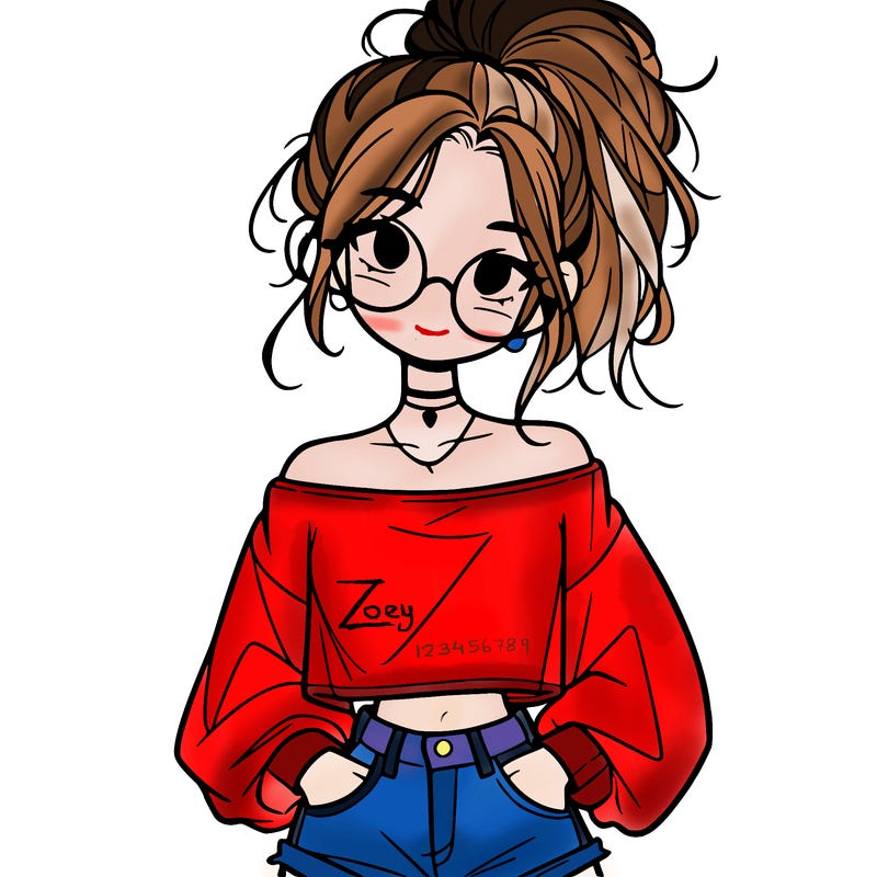 girl with a messy ponytail glasses a baggy crop top and jean shorts