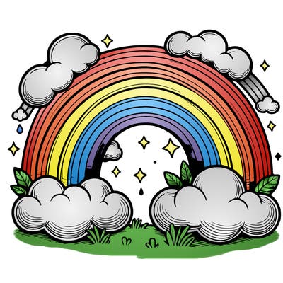 realistic rainbow and clouds