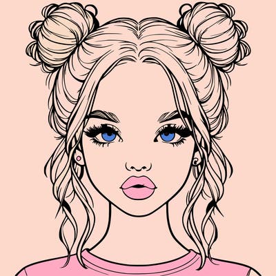realistic girl with two buns in hair and lips