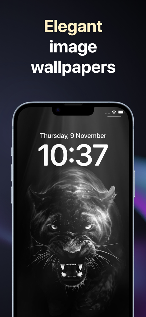 iPhone lock screen displaying a black and white panther wallpaper