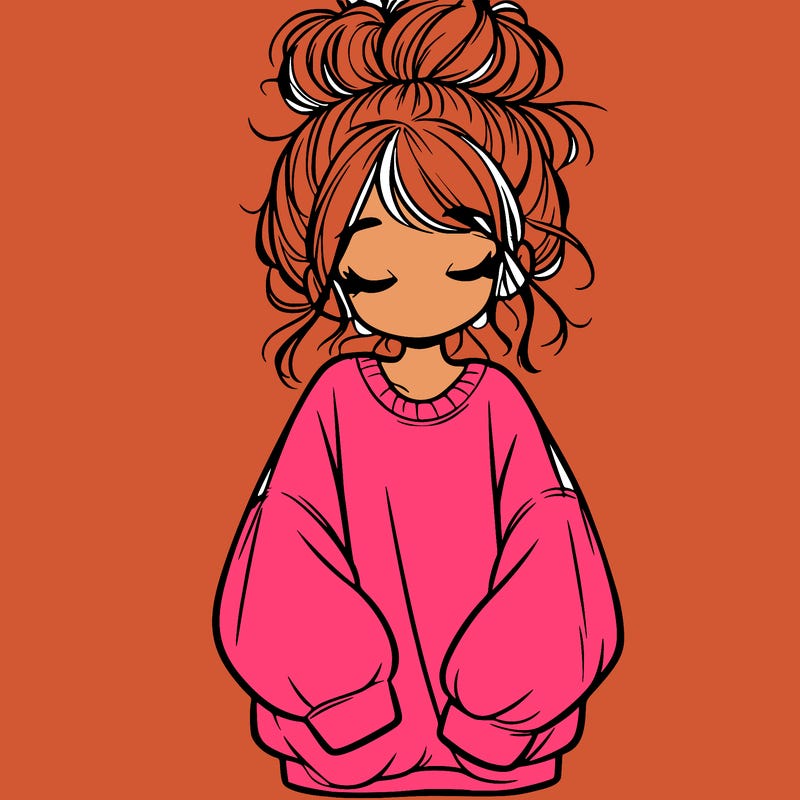 girl with baggy sweatshirt and messy bun
