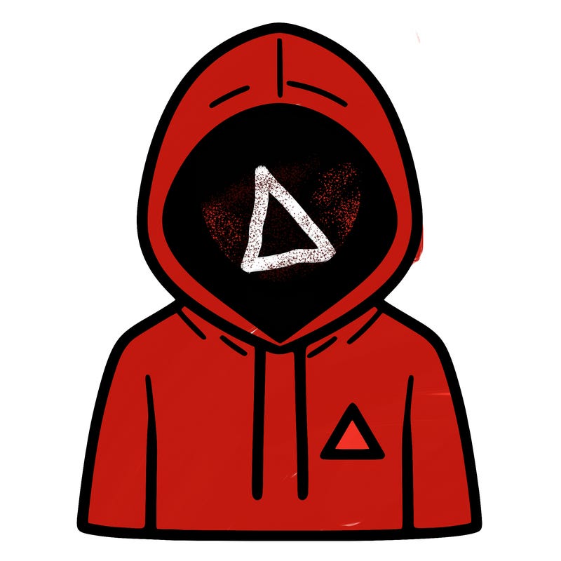 a person with non face waering a hoodie with a small triangle symbol
