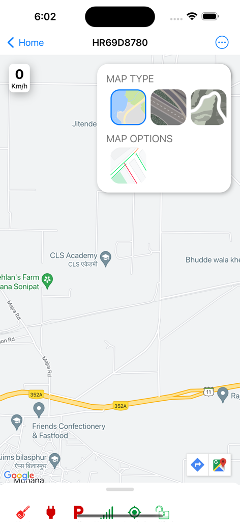 Waypoint Pro - Waypoint Pro map interface showing map type settings and IoT device location