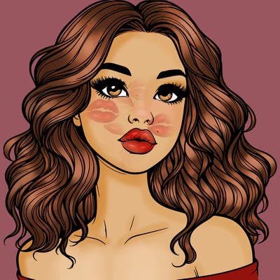 realistic girl with wavy hair and lips