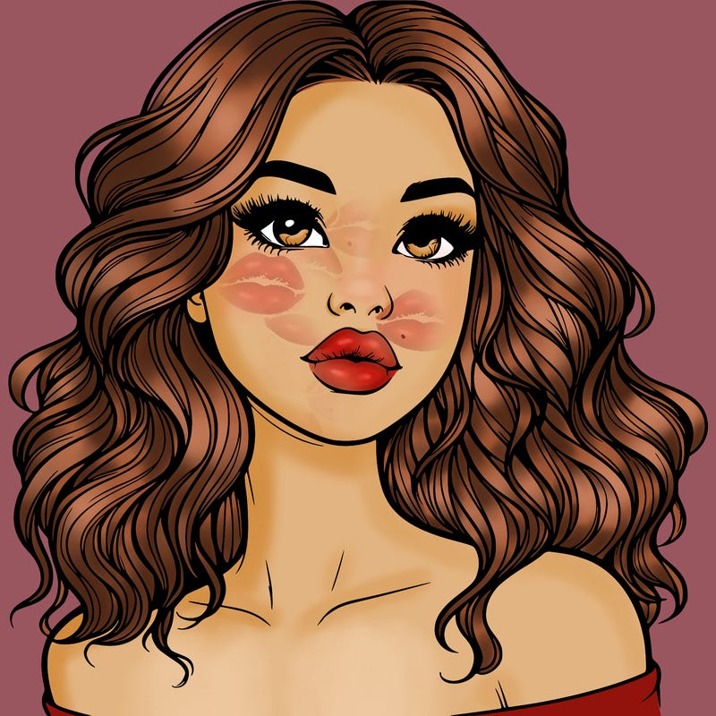 realistic girl with wavy hair and lips