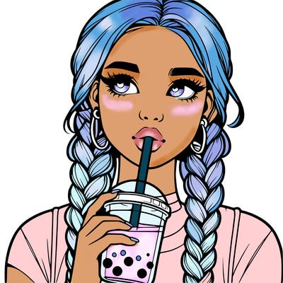 realistic girl with braided hair drinking boba