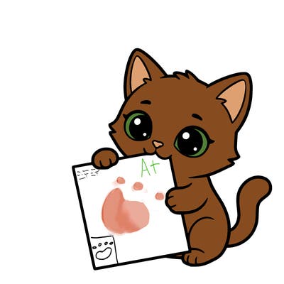 a small cat with a blank sheet of paper in its hand. the cat is sooooooo cute!