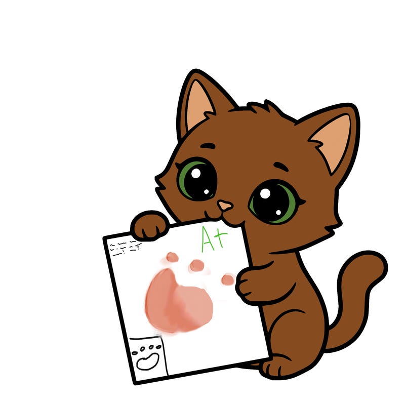 a small cat with a blank sheet of paper in its hand. the cat is sooooooo cute!