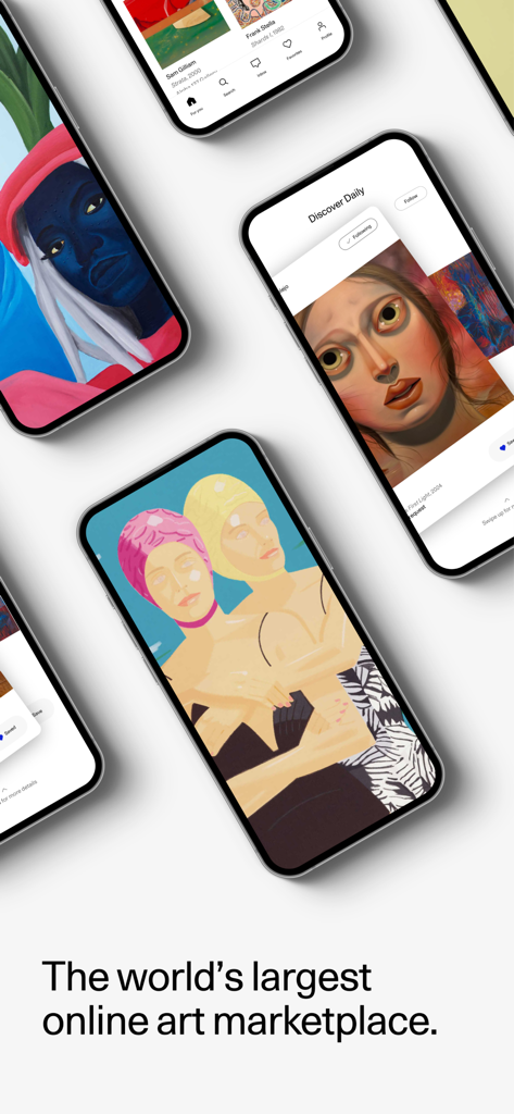 Several iPhone screens showcasing various fine art pieces on the Artsy app interface