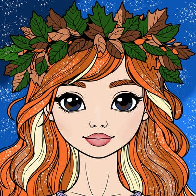 realistic girl with fall leaf crown