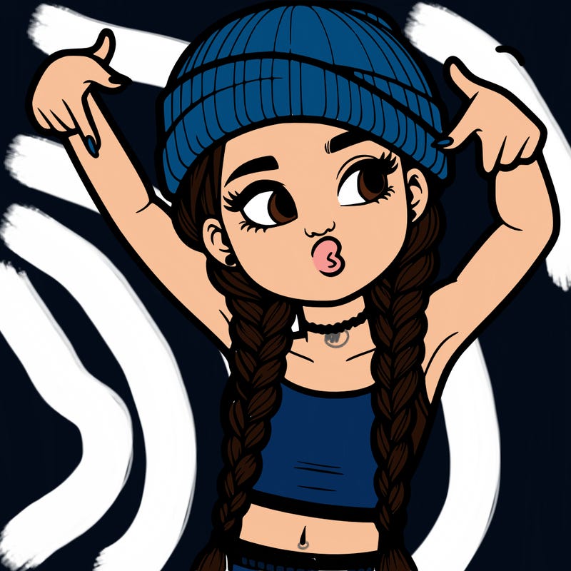 realistic teenage girl with braids and a beanie and crop top doing 🫶🏼