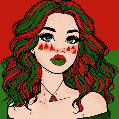 realistic girl with wavy hair and lips