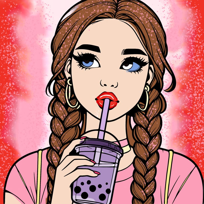 realistic girl with braided hair drinking boba