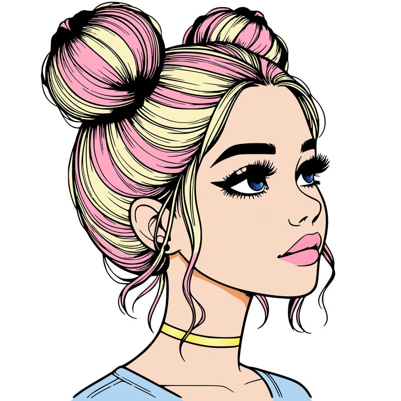 realistic girl with buns on the top of her head
