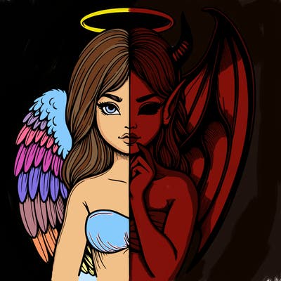 realistic angel half demon