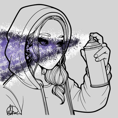 a realistic girl, spray painting