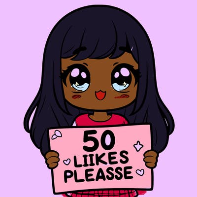 a girl holding a sign saying 50 likes please