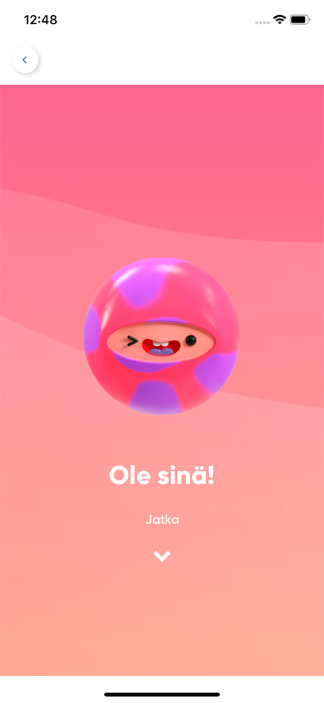 Chillaa - A friendly pink and purple winking character on the welcome screen of the Chillaa mindfulness app