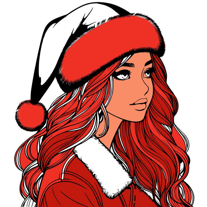 realistic girl in santa hat