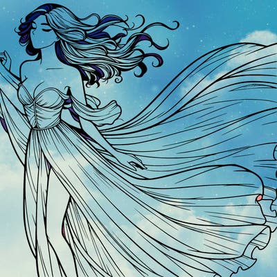 realistic woman in dress flowing the the wind