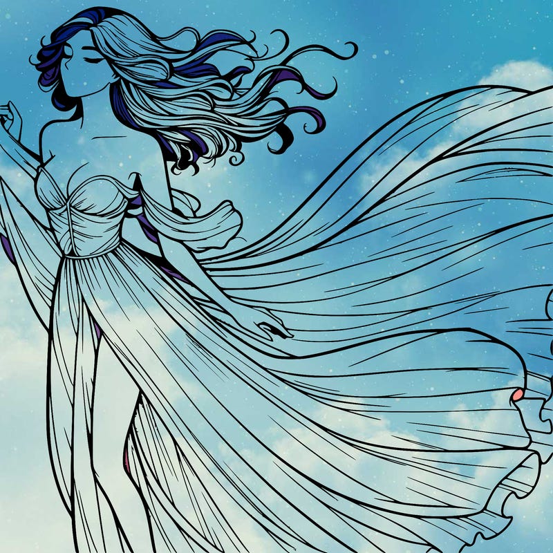 realistic woman in dress flowing the the wind