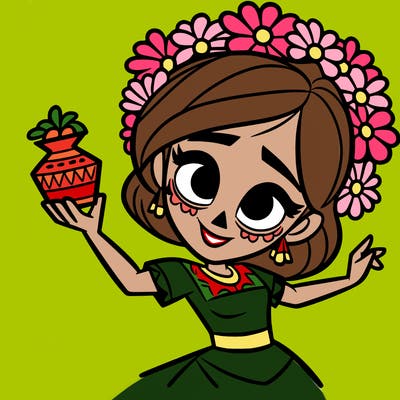 a disney style day of the dead woman.