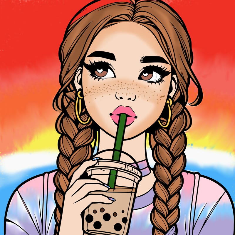 realistic girl with braided hair drinking boba