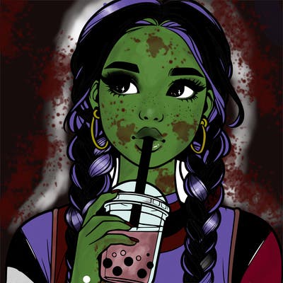 realistic girl with braided hair drinking boba