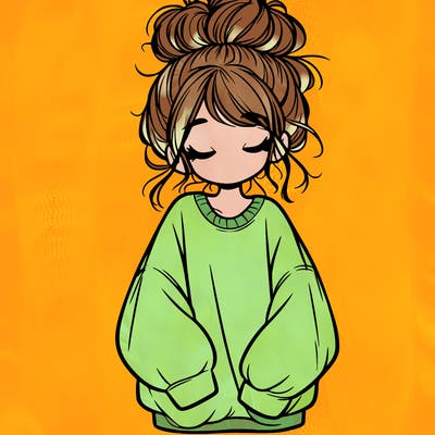 girl with baggy sweatshirt and messy bun